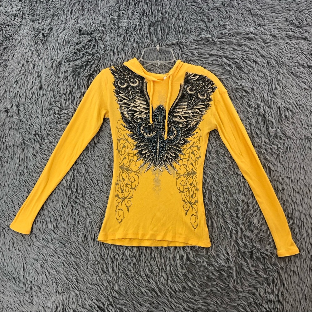 Best Play Hoodie Womens Small Wing Fleur De Lis Embellished Studded Lightweight